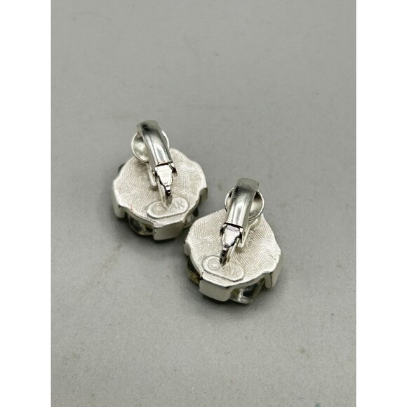 Petite Anne Klein Earrings AK Signed Silver Foiled Silver Tone Small Clip Ons - Picture 5 of 6